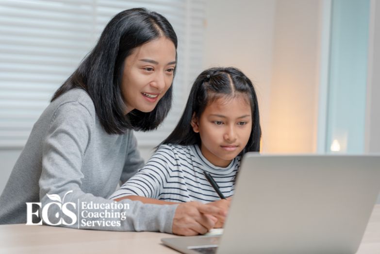 A parent helping their children with online reading and math tutoring