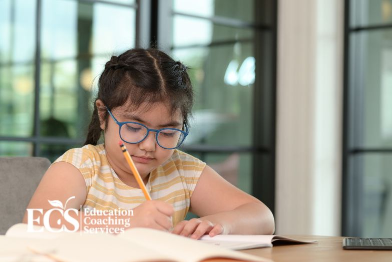 A student working on math problems after online math tutoring